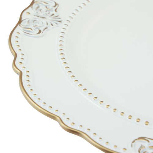 Itens Prato decorativo redondo de plástico antigo ouro branco Ø33cm