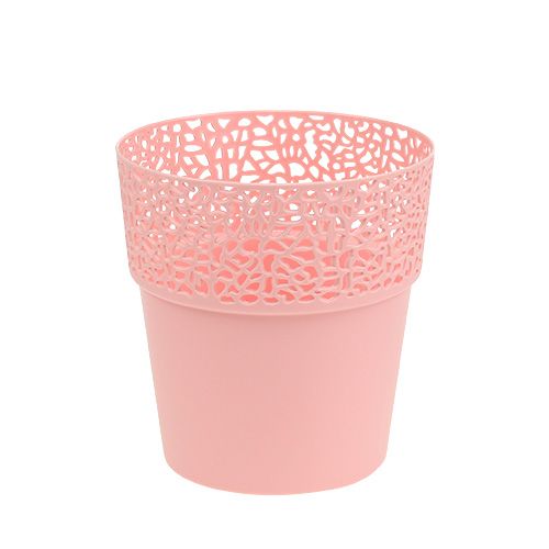 Floristik24 Pote decorativo de plástico rosa Ø13cm Alt.13,5cm 1 peça