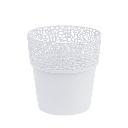 Itens Pote decorativo de plástico branco Ø13cm Alt.13.5cm 1p