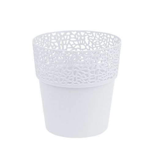 Floristik24 Pote decorativo de plástico branco Ø13cm Alt.13.5cm 1p