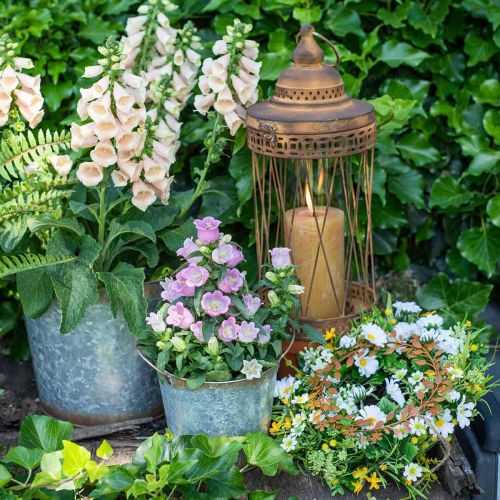 Itens Vaso decorativo com asas, balde para plantas, recipiente em metal prateado, pátina Ø17cm A16,5cm