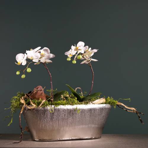 Floristik24 Pote decorativo oval prata 40cm x 13cm Alt.13cm