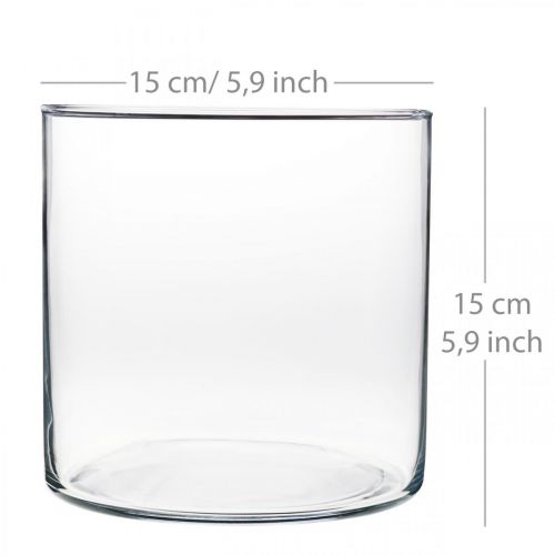 Itens Vaso decorativo cilindro de vidro claro Ø15cm Alt.15cm