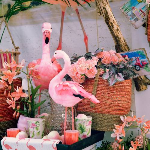 Itens Flamingo decorativo com penas rosa Alt.45cm