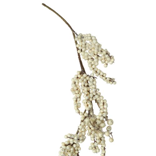 Guirlanda de inverno com galhos decorativos de amoras silvestres creme 130cm