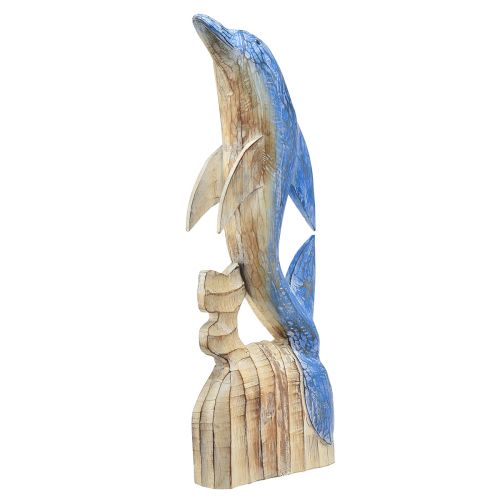 Figura de golfinho decoração marítima em madeira esculpida à mão azul Alt.59cm