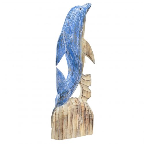 Itens Figura de golfinho decoração marítima em madeira esculpida à mão azul Alt.59cm