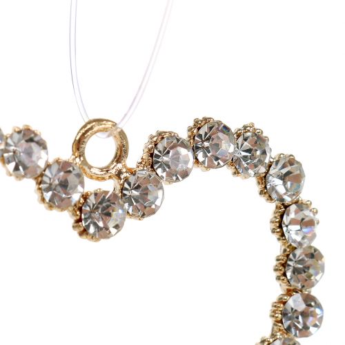 Floristik24 Coração de ouro decorativo para pendurar com strass 6 unidades