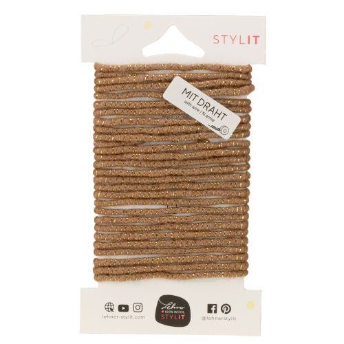 Itens Cordão de lã marrom com fio dourado, 5m x 5mm com arame, para decoração e artesanato.