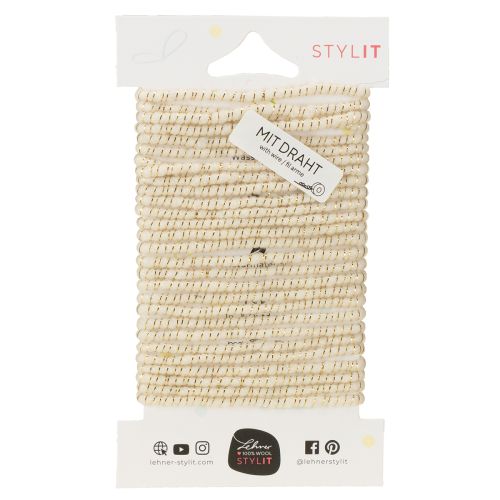 Itens Cordão de lã branco com fio dourado, 5m x 5mm, com arame para decoração e artesanato.