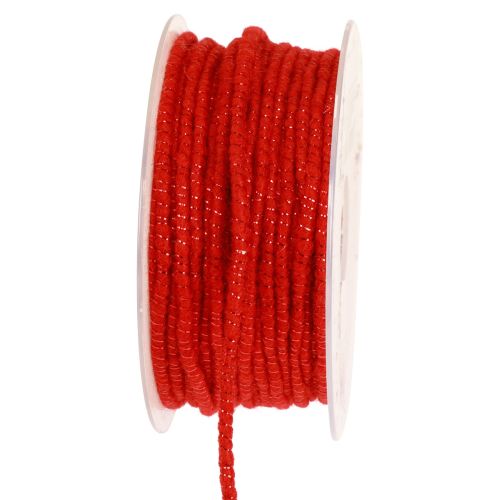 Floristik24 Fio de lã com fio de feltro mica vermelho Ø5mm 33m