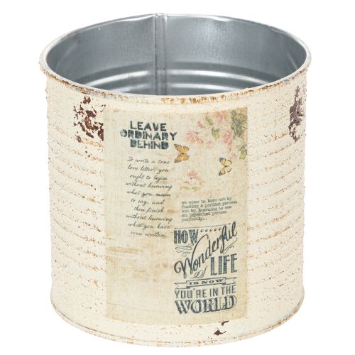 Floristik24 Vaso de lata creme em metal estilo shabby chic Ø11cm A10,5cm