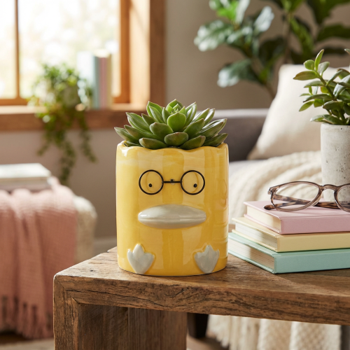 Itens Vaso decorativo cilíndrico em cerâmica em formato de pato para uma casa elegante, 13 cm, conjunto de 2 peças.