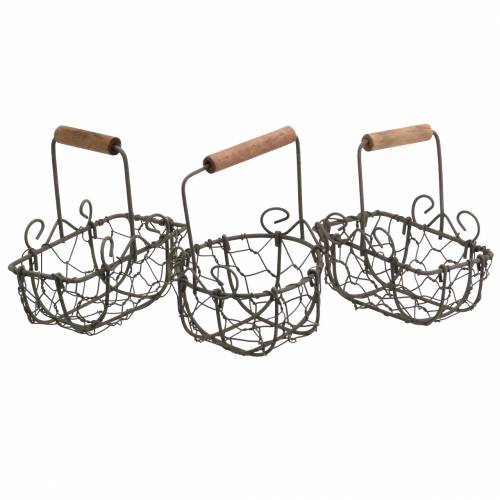 Floristik24 Variação de mini cesto de arame com cabo de madeira, marrom ferrugem, Alt.10,5–11,5cm, 9 peças