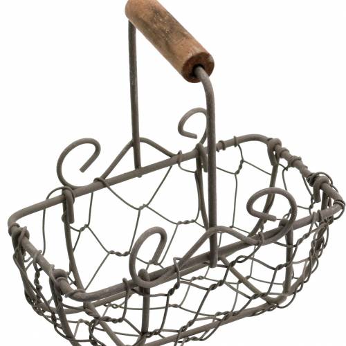 Floristik24 Variação de mini cesto de arame com cabo de madeira, marrom ferrugem, Alt.10,5–11,5cm, 9 peças