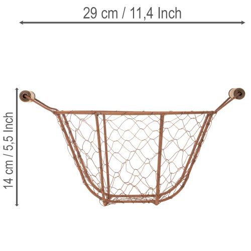 Cesto redondo vintage de arame com alças de madeira, cesto de metal, acabamento enferrujado, Ø22cm | Floristik24.pt