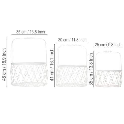 Itens Cesto de arame com alça, metal branco, Ø25/30/35cm, conjunto de 3