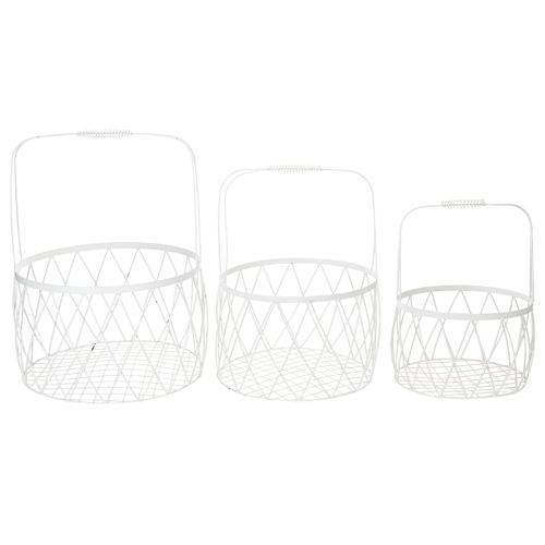 Itens Cesto de arame com alça, metal branco, Ø25/30/35cm, conjunto de 3