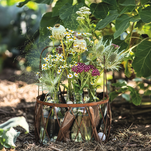 Cesto oval de arame com alça, decoração de jardim, acabamento enferrujado, 30/25 cm, conjunto de 2 | Floristik24.pt