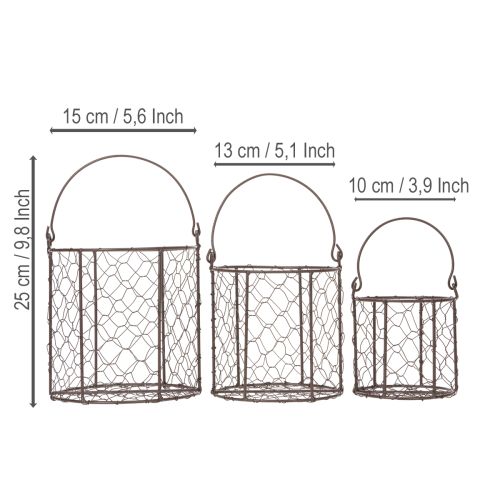 Itens Conjunto de cestos de arame ideais para uso na cozinha ou no jardim, 25 cm, 1 conjunto