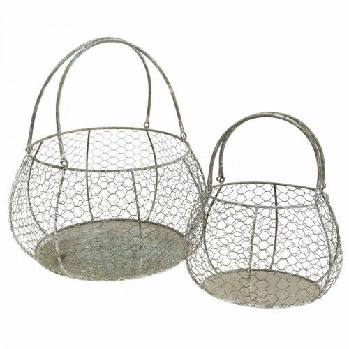 Floristik24 Cesta de arame shabby chic cesta de malha de arame decoração de jardim Ø37/26cm conjunto de 2