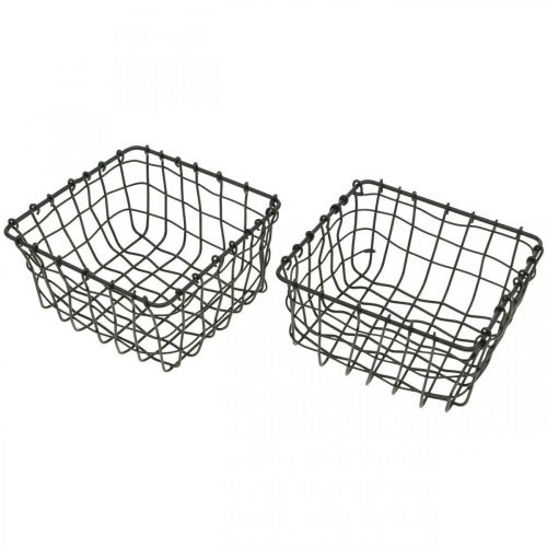 Floristik24 Cesta de armazenamento, cesta para plantio, mini cesta de arame quadrado 12 × 12cm 2pcs