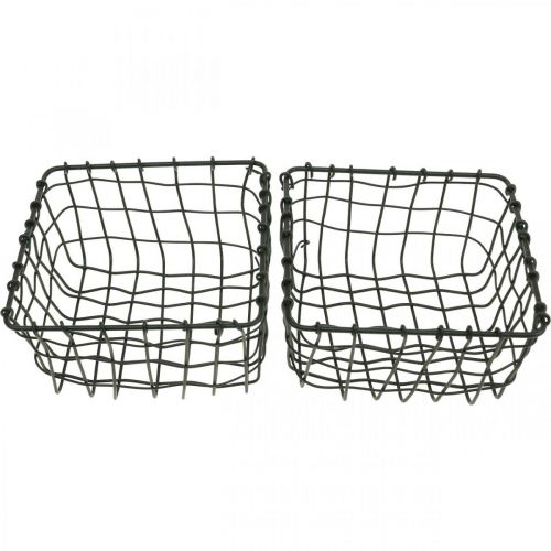 Floristik24 Cesta de armazenamento, cesta para plantio, mini cesta de arame quadrado 12 × 12cm 2pcs