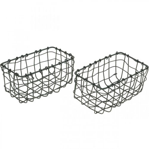 Floristik24 Mini cesta de arame, decoração de metal, cesta retangular para plantas C 13 cm H 6,5 cm 2 unidades
