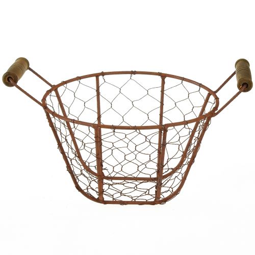 Floristik24 Cesta de arame cesta de metal com alça madeira decoração ferrugem Ø18cm