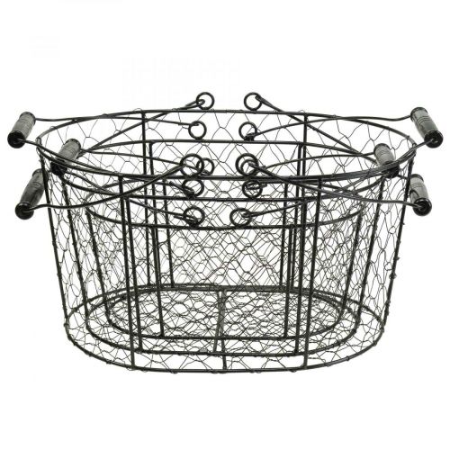 Itens Cesto de arame com alças metal preto 35/31/27cm conjunto de 3