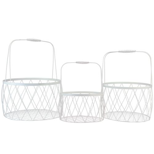 Floristik24 Cesto de arame com alça cesto metal branco Ø25/30/35cm conjunto de 3