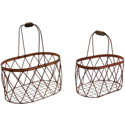 Itens Cesta de arame cesta de malha oval com alça para decoração de jardim ferrugem 30/25 cm conjunto de 2