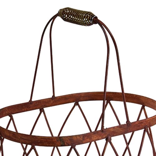 Itens Cesta de arame cesta de malha oval com alça para decoração de jardim ferrugem 30/25 cm conjunto de 2