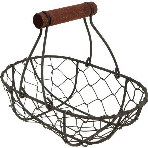 Floristik24 Cesta de arame oval com alça cinza 17×11cm H15cm 2 unidades