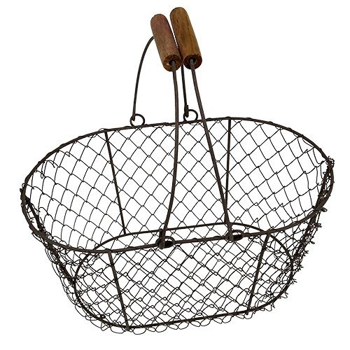 Itens Cesto de arame oval com alça 27x16,5cm Alt.13,5cm marrom