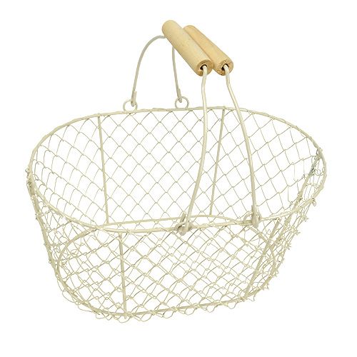 Floristik24 Cesta de arame oval com alça 27x18cm Alt13,5cm creme