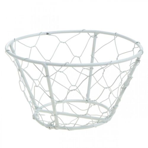 Cesto de malha, cesto de arame, decoração em metal shabby chic branco Ø12cm Alt.7cm