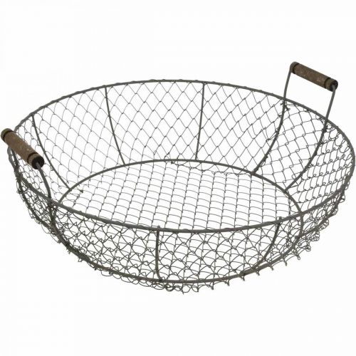 Floristik24 Cesto de arame redondo com alças cesto cinza marrom Ø32/36/40cm conjunto de 3