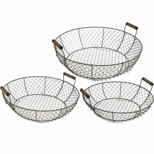 Cesto de arame redondo com alças cesto cinza marrom Ø32/36/40cm conjunto de 3