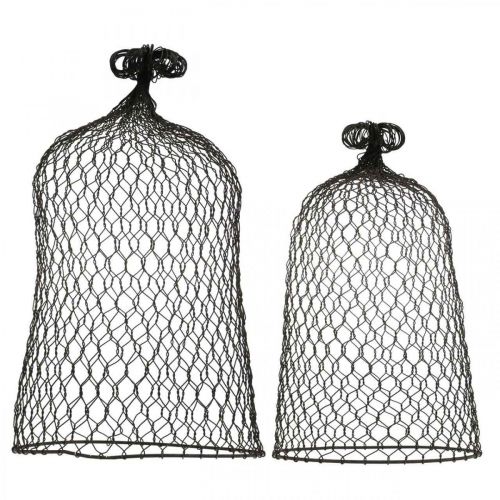 Floristik24 Campainha decorativa em metal, auxiliar de escalada, capuz em arame castanho, pátina H50/41cm Ø30/25cm, conjunto de 2