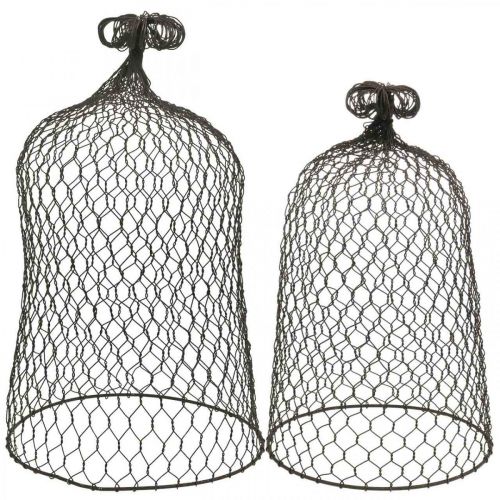 Floristik24 Campainha decorativa em metal, auxiliar de escalada, capuz em arame castanho, pátina H50/41cm Ø30/25cm, conjunto de 2