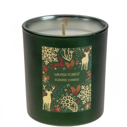 Vela perfumada Natal inverno floresta vela vidro verde Ø7/H8cm