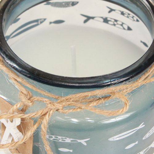 Floristik24 Velas perfumadas em vidro velas de peixe azul marinho verde Alt.11cm 3 unidades