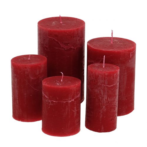 Floristik24 Velas de cor sólida vermelho escuro tamanhos diferentes