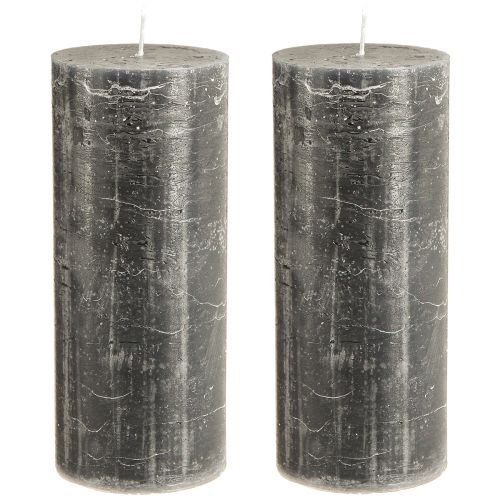 Itens Velas pilares de cor sólida em antracite 85x200mm 2 peças