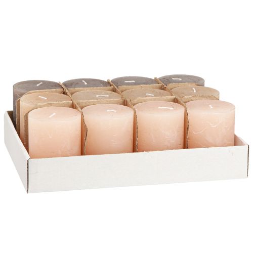 Itens Velas pilar lisas 3 cores marrom 60x80mm 12 un