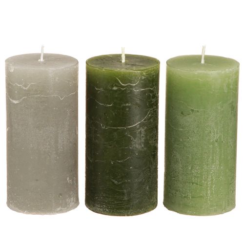 Floristik24 Velas pilar sólidas verdes 3 cores 50x100mm 12 un