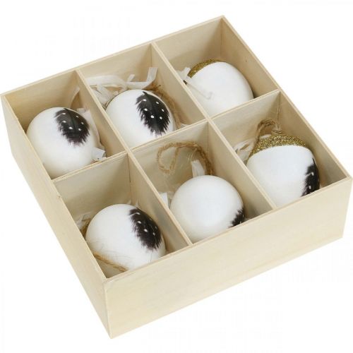 Floristik24 Ovos nobres para pendurar, primavera, ovos de páscoa com motivos de primavera, ovos decorativos em caixa de madeira, decoração de páscoa 6 pçs