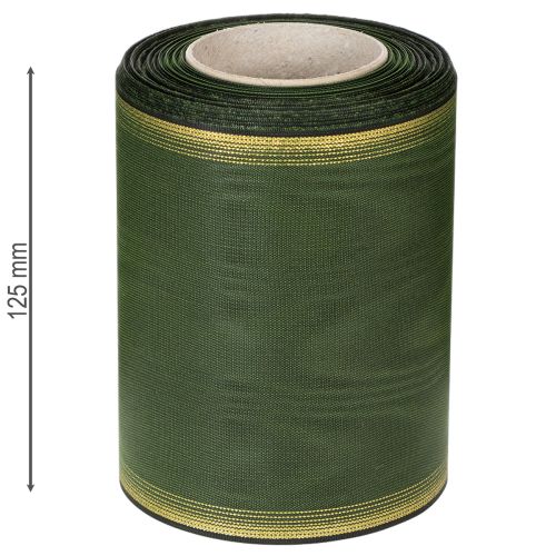 Fita elegante verde-escura em moiré para guirlanda, 125 mm com borda de pérolas douradas, fita de luto, decoração de casamento, fita para laço. | Floristik24.pt