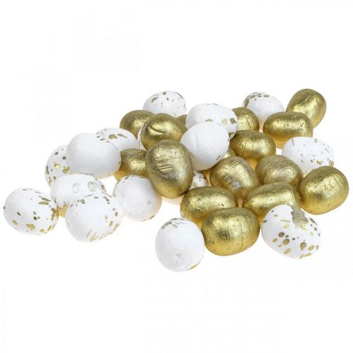 Floristik24 Ovos de isopor Ovos de Páscoa de isopor decoração ouro branco 3cm 32 unid.